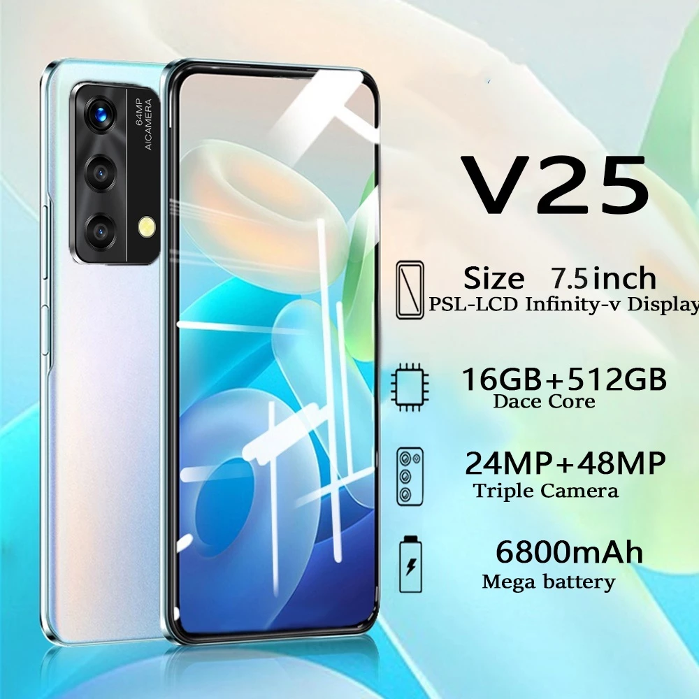 โทรศัพท์มือถือ V25 รองรับ 2 ซิมการ์ด แรม16GB รอม512GB 7.5นิ้ว หน้าจอเต็ม รองรับแอพธนาคาร Android โทรศัพท์มือถือราคาถูก