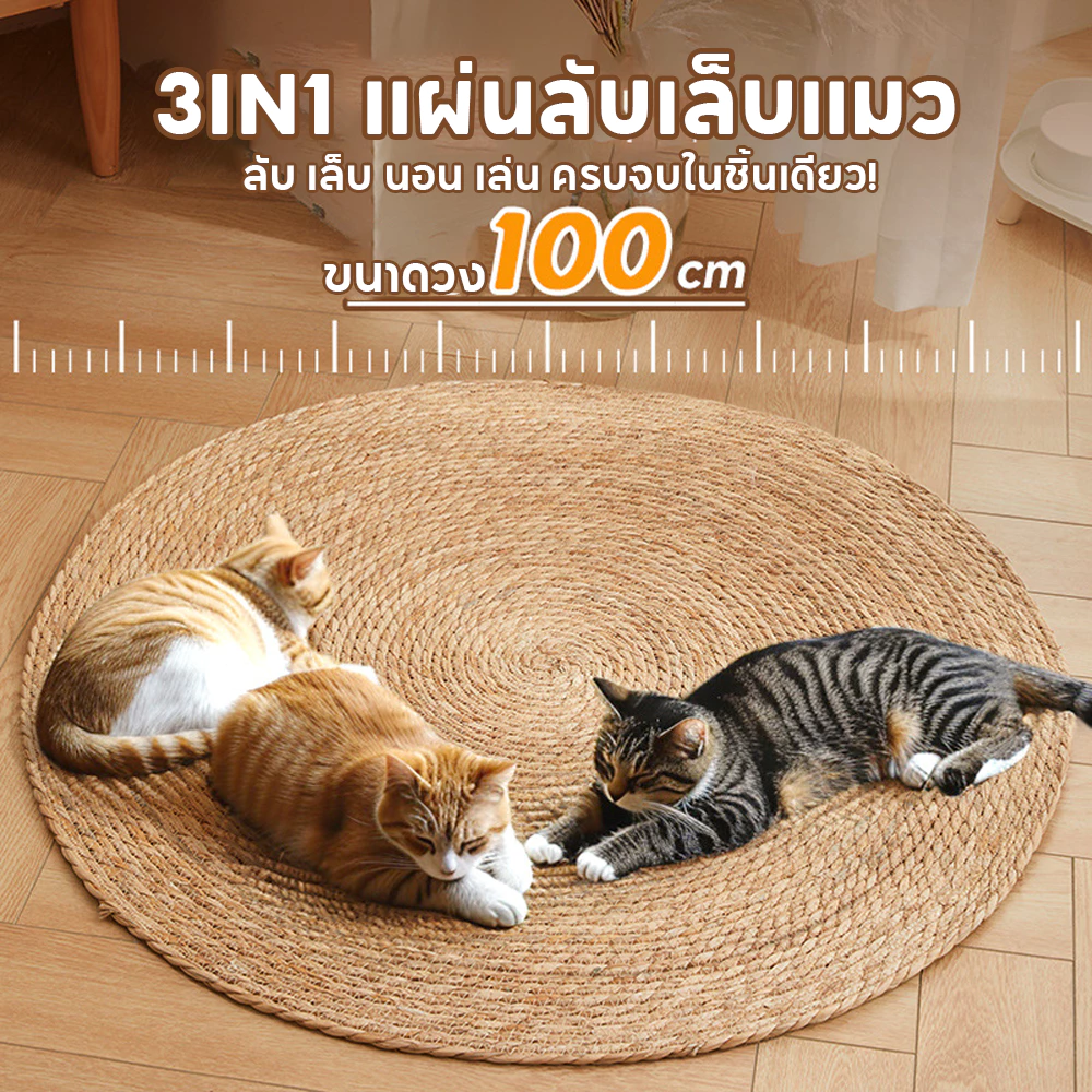 3IN1แผ่นลับเล็บแมว วงกลมพรมลับเล็บแมว ถักทอจากหวาย อเนกประสงค์ ที่นอนแมว ลับ เล็