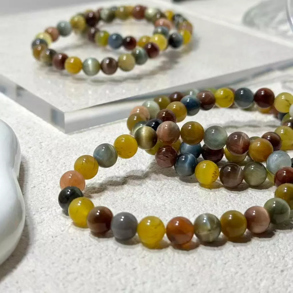 ไทเกอร์อาย Tiger Eye หินเสริมดวง ไทเกอร์อาย 3 สี หินตาเสือ หินไทเกอร์อายส์ 3 สี กำไลหิน ขนาด 8 มิล — ของมงคลหมวดเครื่องรางและวัตถุมงคล