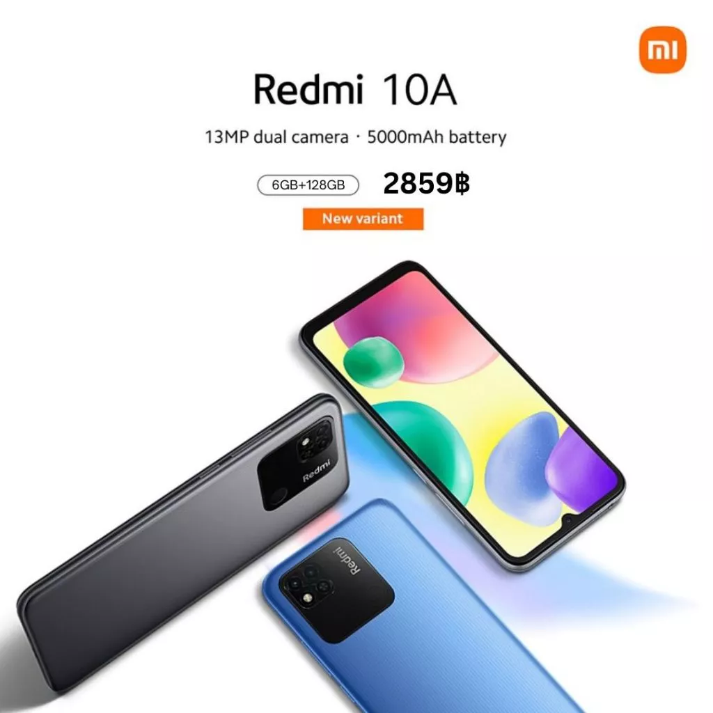 Redmi 10A (6GB+128GB) โทรศัพท์มือถือ จอ 6.53 นิ้ว แบต 5000mAh เครื่องศูนย์ไทย