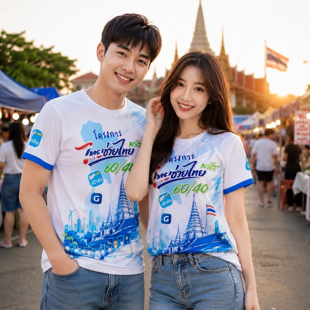 (ส่งทันที)เสื้อไทยช่วยไทย 60/40 พร้อมส่งทันที สวยตรงใจลูกค้า แม่ค้าพ่อค้า พิมพ์ลายในเนื้อผ้าสีสวยสดใส ส่งจากโรงงานไทย — ของมงคลหมวดไลฟ์สไตล์และของขวัญ
