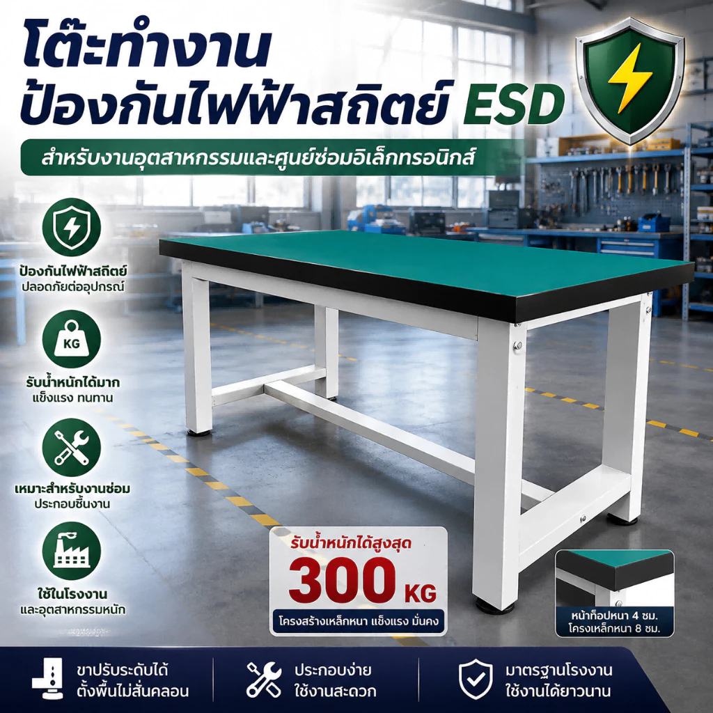 โต๊ะป้องกันไฟฟ้าสถิตย์ ESD โต๊ะทำงาน โต๊ะช่าง โต๊ะโรงงาน โต๊ะซ่อมอิเล็กทรอนิกส์ โต๊ะประกอบชิ้นงาน Workbench รับน้ำหนักสู — ของมงคลหมวดบ้านและฮวงจุ้ย