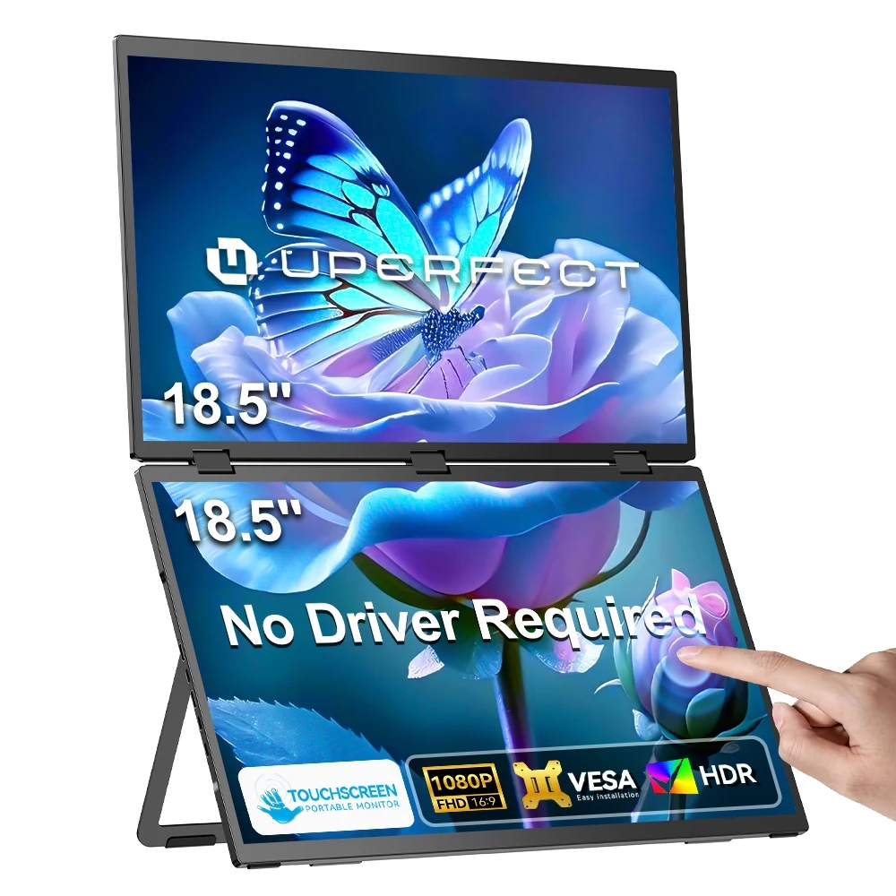 UPERFECT Delta Max18.5- 100hz Folding Monitor จอพกพาคู่ ขยายจอแล็ปท็อป 3 จอ | พับได้ 360° | ความละเอียด 1080P | พร้อมขาต