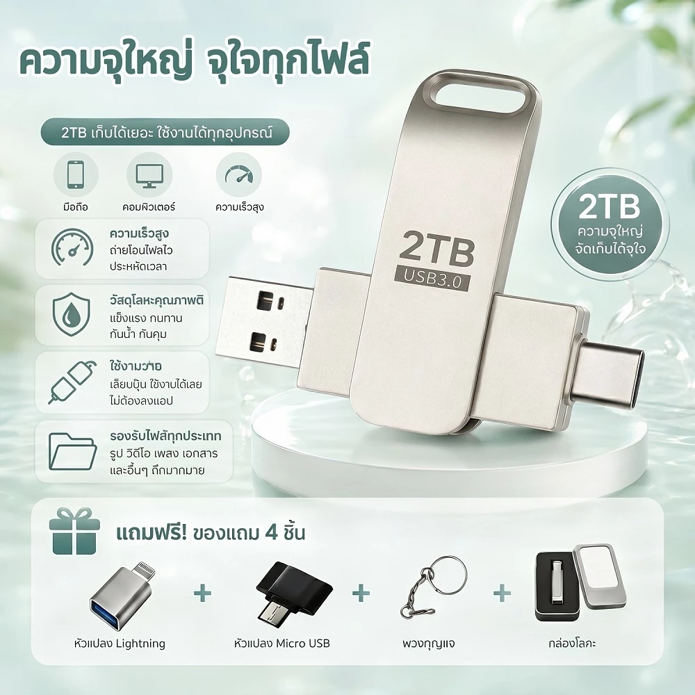 แฟลชไดรฟ์ USB ความจุสูง 512GB 1TB 2TB ใช้ได้กับโทรศัพท์มือถือและคอมพิวเตอร์ OTG Type-C