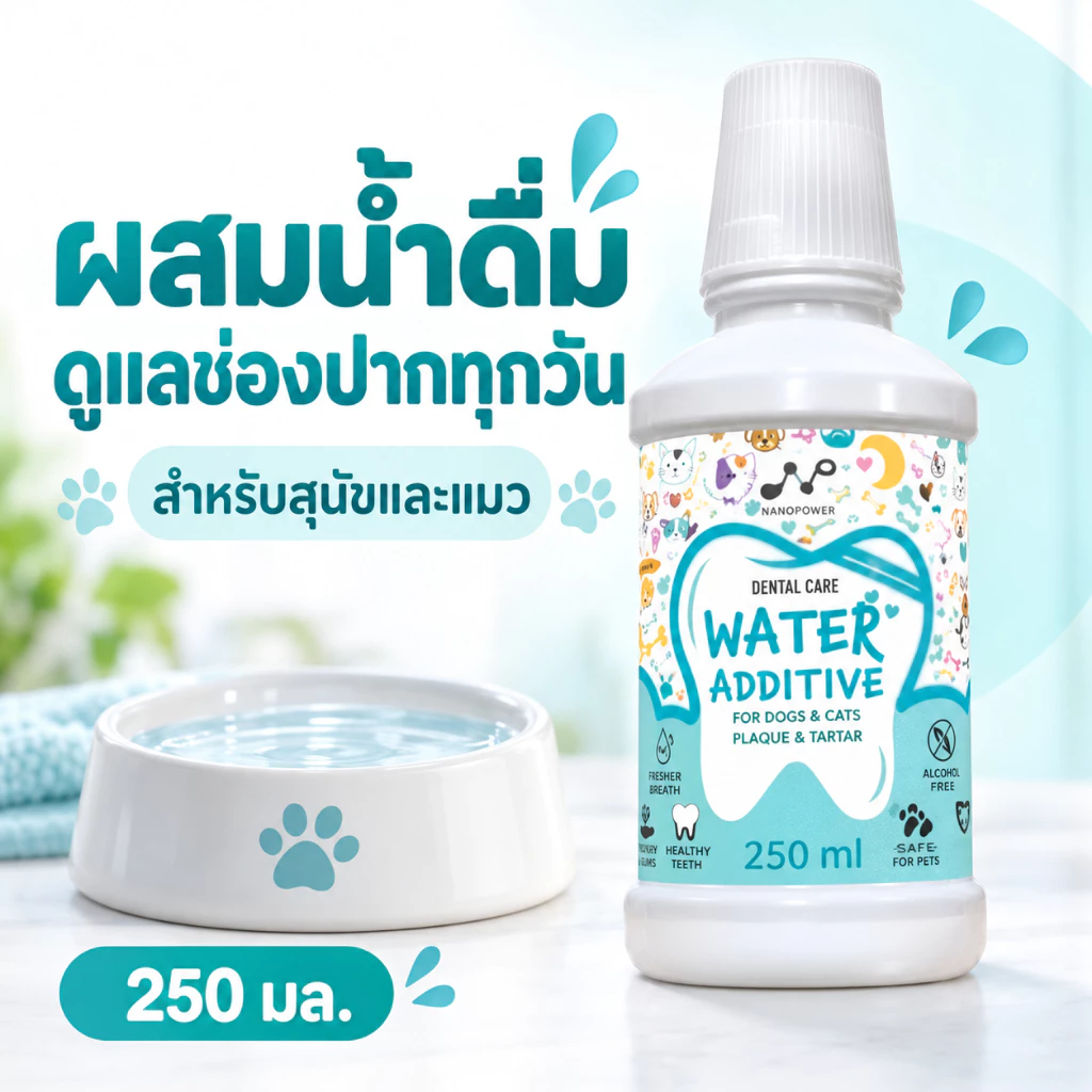 NANOPOWER Dental Care Water Additive 250 ML - นาโนพาวเวอร์ ผลิตภัณฑ์ผสมน้ำดื่ม ลดกลิ่นปาก ลดหินปูน สำหรับสัตว์เลี้ยง