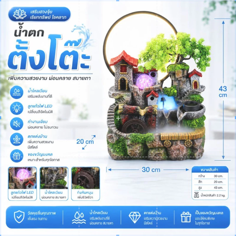 น้ำตกจำลอง (มี9รุ่น) น้ำล้นตั้งโต๊ะ น้ำพุเสริมความเฮงปังตลอดทั้งปีสำหรับ แต่งบ้าน แต่งสวน — ของมงคลหมวดบ้านและฮวงจุ้ย