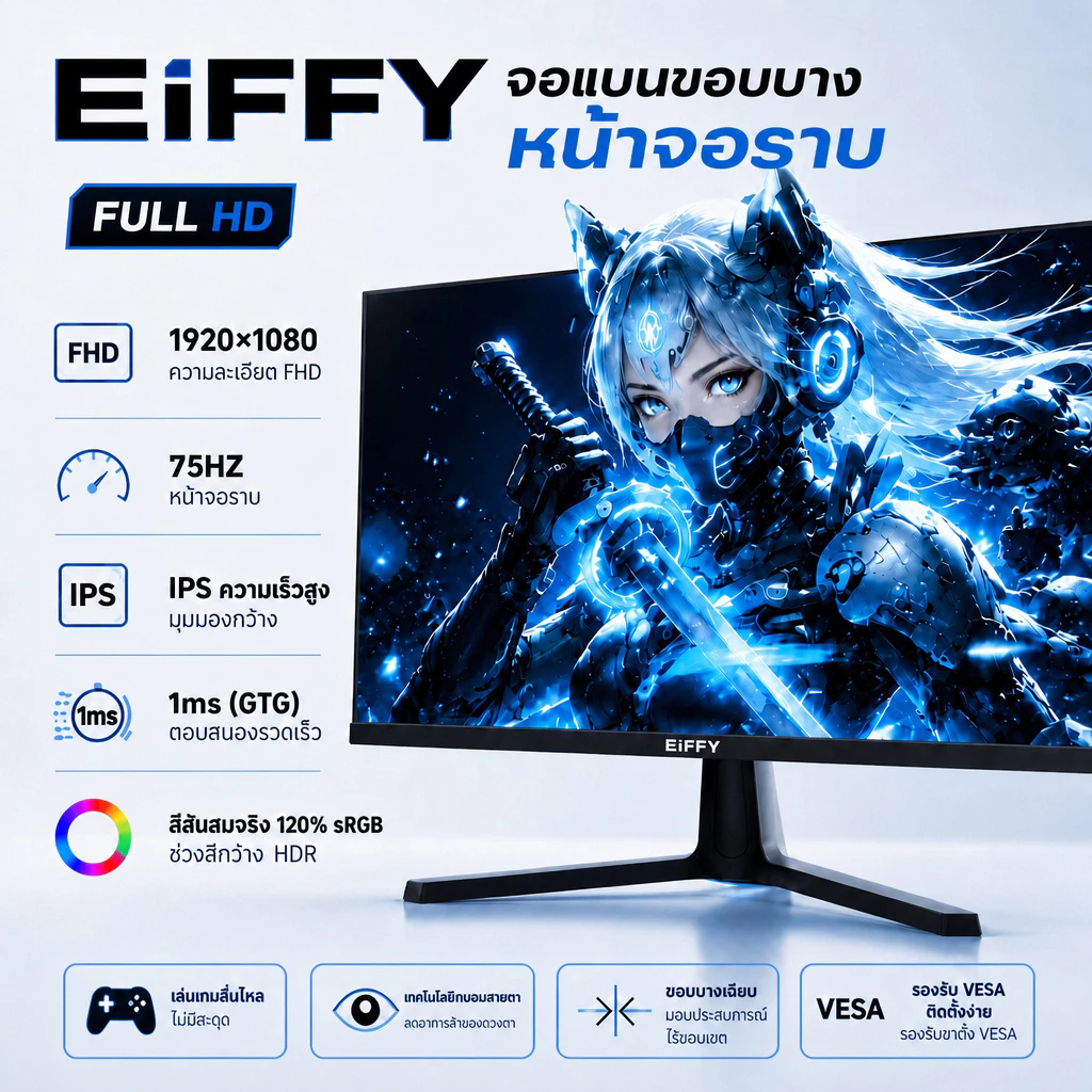 จอคอม จอคอมพิวเตอร์ Monitor FHD 1920x1080 75Hz ขอบบาง 19/22/24/27 นิ้ว สำหรับทำงาน ดูหนัง