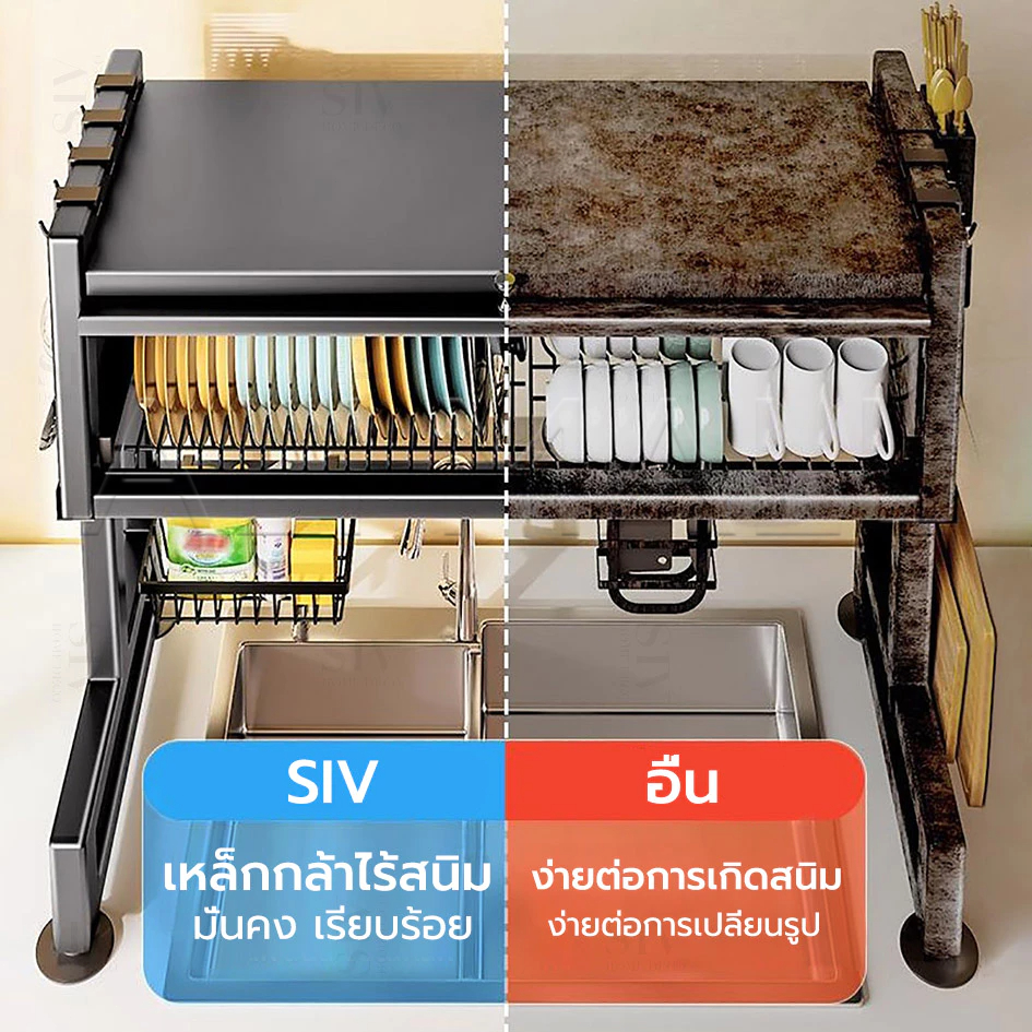 รุ่นล่าสุด ชั้นวางจาน ชั้นวางจานสแตนเลส 304 ที่วางจาน 2 ชั้น 658595105 ซม คร่อมอ่างล้างจาน วางของใต้อ่างล้างจาน