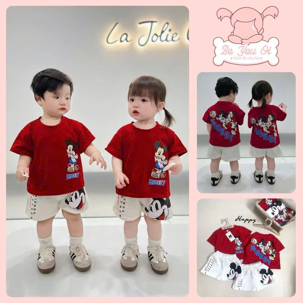 ชุดเด็กชายและเด็กหญิง [ลายมิกกี้สีแดง] วัสดุผ้าฝ้ายนุ่มขนาด 8-20 กก. เสื้อผ้าเด็ก